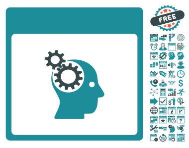 Beyin tekerlekler ile Bonus sayfa düz vektör simge takvim