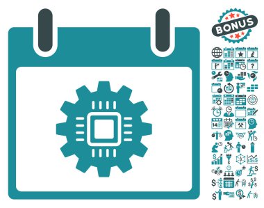 Bonus ile çip dişli takvim gün düz vektör simgesi