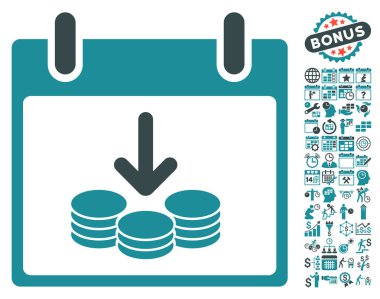 Bonus ile paralar gelir takvim gün düz vektör simgesi