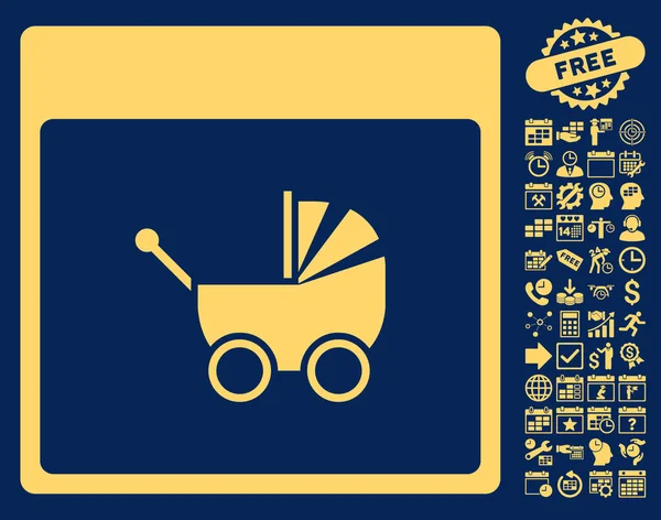 Bebek arabası takvim sayfa düz vektör simge Bonus ile
