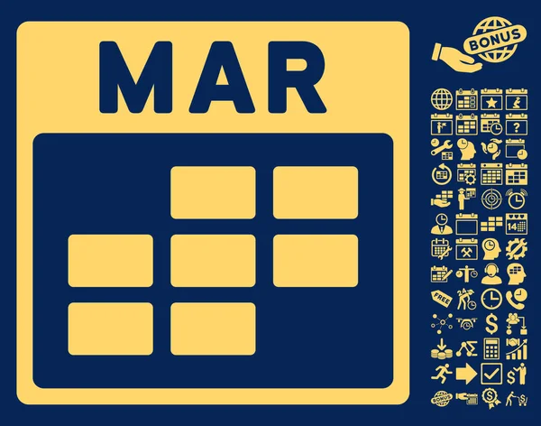 Március Calendar rács lapos Vector Icon bónusz — Stock Vector