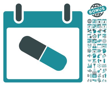 Bonus ile uyuşturucu hap takvim gün düz vektör simgesi