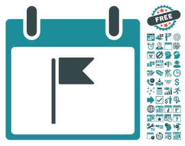 Bayrak takvim gün düz vektör simgesi Bonus ile