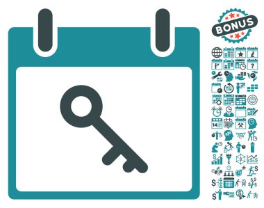 Bonus ile anahtar takvim gün düz vektör simgesi