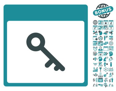 Bonus ile anahtar takvim sayfa düz vektör simgesi