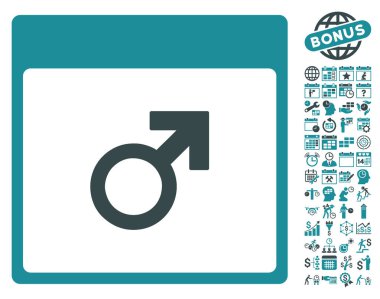 Bonus ile Mars erkek sembol takvim sayfa düz vektör simgesi