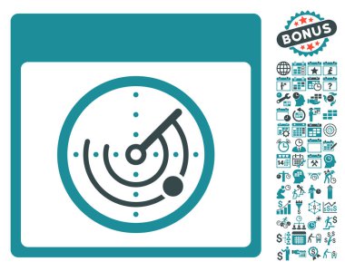 Bonus ile radar takvim sayfa düz vektör simgesi