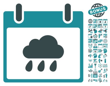 Yağmur bulutu takvim gün düz vektör simge Bonus ile