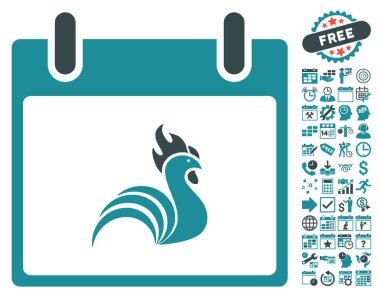 Bonus ile horoz takvim gün düz vektör simgesi