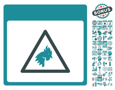 Bonus ile horoz tehlike takvim sayfa düz vektör simgesi