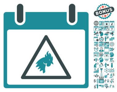 Takvim gün düz vektör simge Bonus ile uyarı horoz