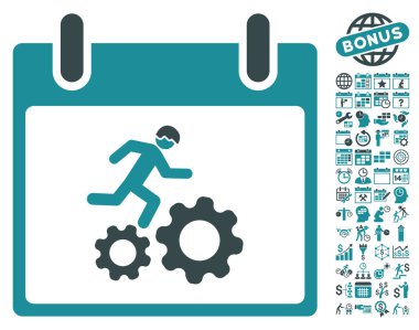 Bonus ile çalışan işçi takvim gün düz vektör simgesi