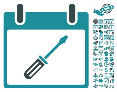 Tornavida takvim gün düz vektör simge Bonus ile ayarlama