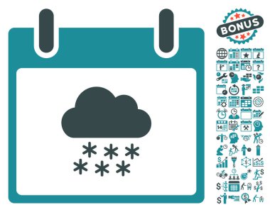 Bonus ile kar bulut takvim gün düz vektör simgesi