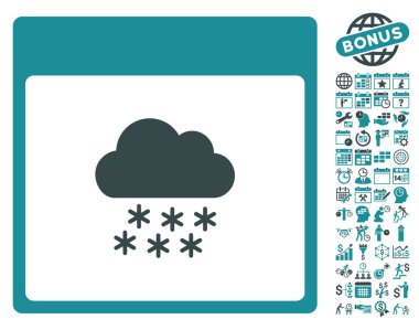 Bonus ile kar bulut takvim sayfa düz vektör simgesi