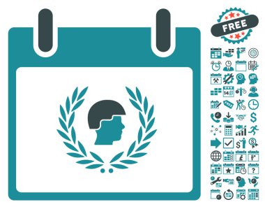 Bonus ile asker defne çelengi takvim gün düz vektör simgesi