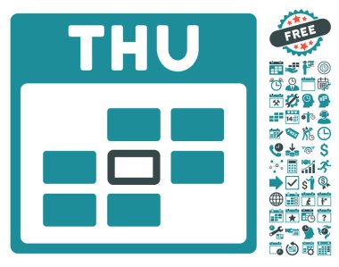 Bonus ile Perşembe takvim kılavuz düz vektör simgesi