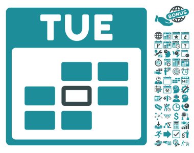 Bonus ile Salı takvim kılavuz düz vektör simgesi