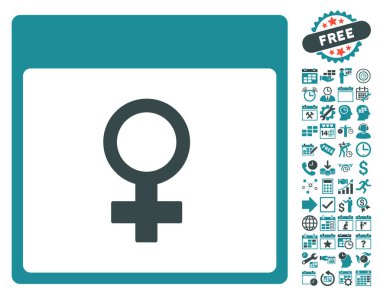 Bonus ile Venüs kadın sembol takvim sayfa düz vektör simgesi