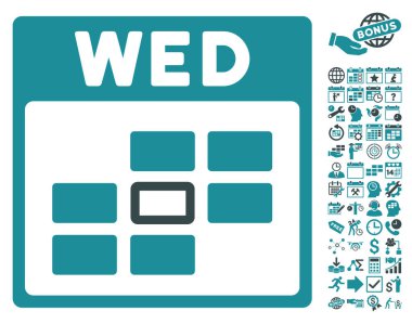 Bonus ile Çarşamba takvim kılavuz düz vektör simgesi