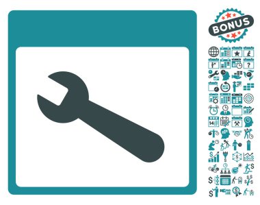 İngiliz anahtarı aracı takvim sayfa düz vektör simgesi Bonus ile