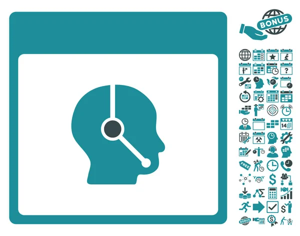 Icône vectorielle plate de page de calendrier d'opérateur de télémarketing avec le boni — Image vectorielle