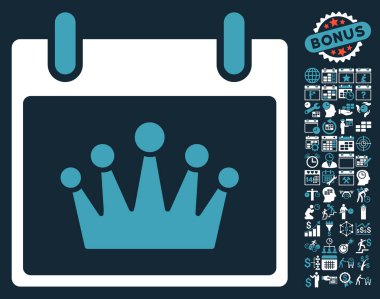 Bonus ile taç takvim gün düz vektör simgesi