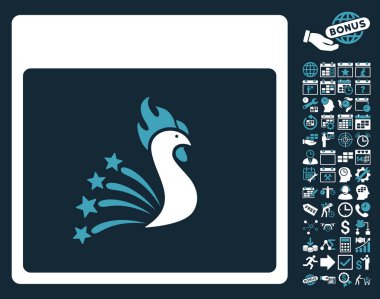 Bonus ile şenlikli horoz takvim sayfa düz vektör simgesi