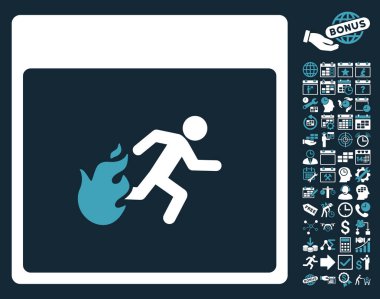 Bonus ile yangın tahliye adam takvim sayfa düz vektör simgesi