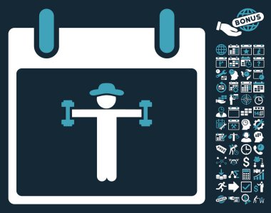 Bonus ile fitness takvim gün düz vektör simgesi