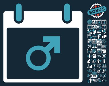 Bonus ile Mars erkek sembol takvim gün düz vektör simgesi