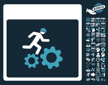 Bonus ile çalışan işçi takvim sayfa düz vektör simgesi