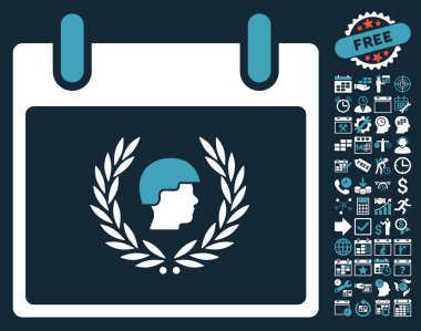 Bonus ile asker defne çelengi takvim gün düz vektör simgesi