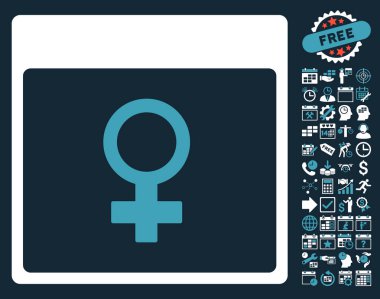 Bonus ile Venüs kadın sembol takvim sayfa düz vektör simgesi