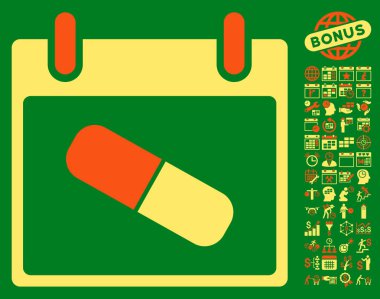 Bonus ile uyuşturucu hap takvim gün düz vektör simgesi