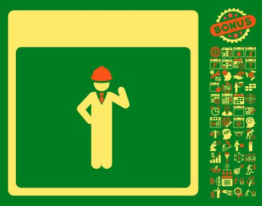 Bonus ile mühendis takvim sayfa düz vektör simgesi