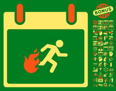 Bonus ile yangın tahliye adam takvim gün düz vektör simgesi