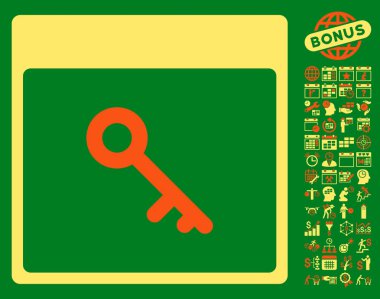 Bonus ile anahtar takvim sayfa düz vektör simgesi