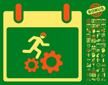 Bonus ile çalışan işçi takvim gün düz vektör simgesi