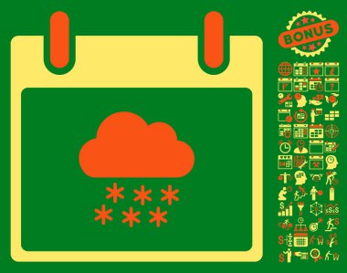 Bonus ile kar bulut takvim gün düz vektör simgesi