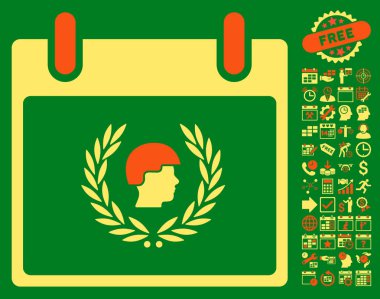 Bonus ile asker defne çelengi takvim gün düz vektör simgesi