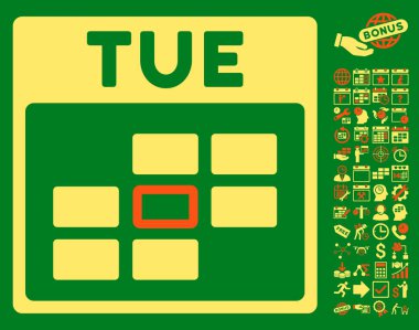 Bonus ile Salı takvim kılavuz düz vektör simgesi