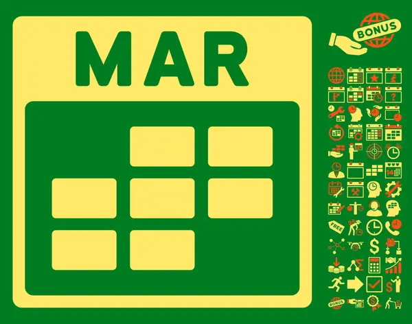 ボーナス 3 月カレンダー グリッド平面ベクトルのアイコン — ストックベクタ