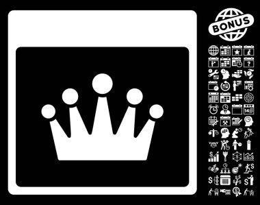 Bonus ile taç takvim sayfa düz vektör simgesi