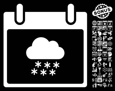 Bonus ile kar bulut takvim gün düz vektör simgesi