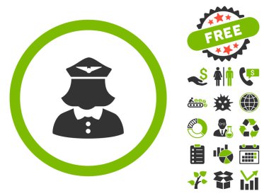 Bonus ile hostes düz glif simgesi