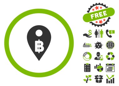 Tayland Baht harita işaretleyici düz glif simgesi Bonus ile