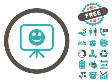 Bonus ile gülen sunu ekran düz glif simgesi