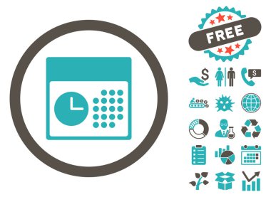 Bonus ile saat ve Tarih düz glif simgesi