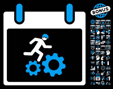 Bonus ile çalışan işçi takvim gün düz vektör simgesi